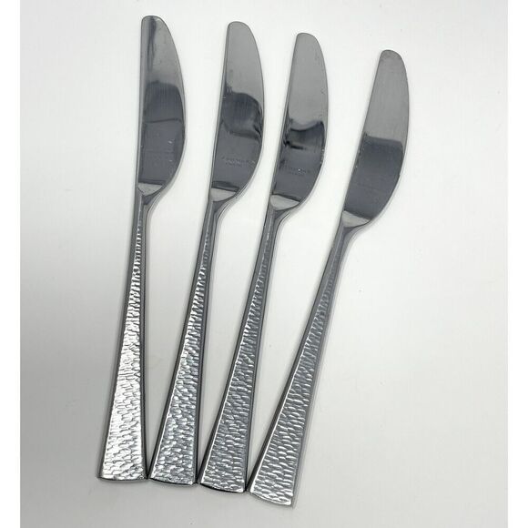 Gorham BISCAYNE Dinner Knives 18/10 Stainless Flatware Hammered 8 7/8” Set Of 4 - Picture 1 of 6